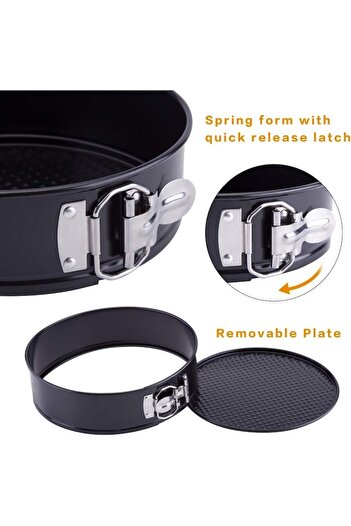 Potscove Set of 3 Round Springform Cake Pans with Detachable Base, Opening Sides, Black