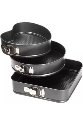 SHİSHİ Set of 3 Cake Pans - Removable Base: Heart 24 cm, Round 26 cm, Square 28 cm