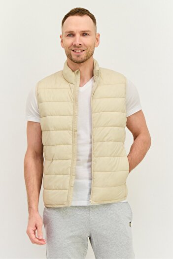 CELIO Men Quilted Vest Jackets, Beige