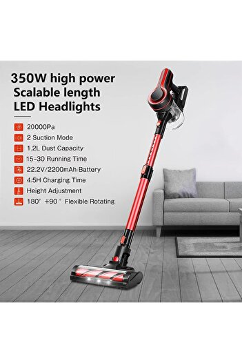 SINCHER 4-in-1 Lightweight Cordless Vacuum Cleaner, 150W Motor, Detachable Battery - Red