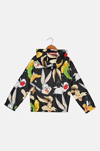 Members Only Kids Boy Looney Tunes Allover Print Windbreaker Jacket, Black Combo