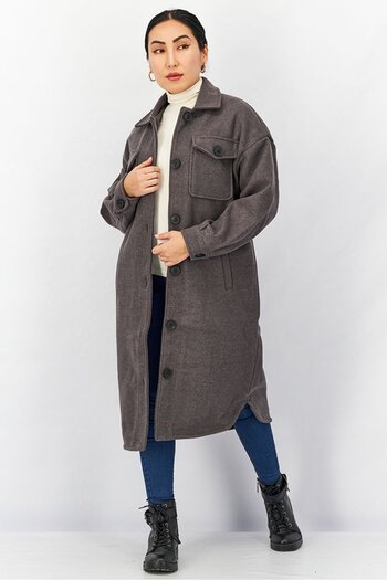 Don't Call Me Jennyfer Women Textured Trench Coat, Charcoal Grey