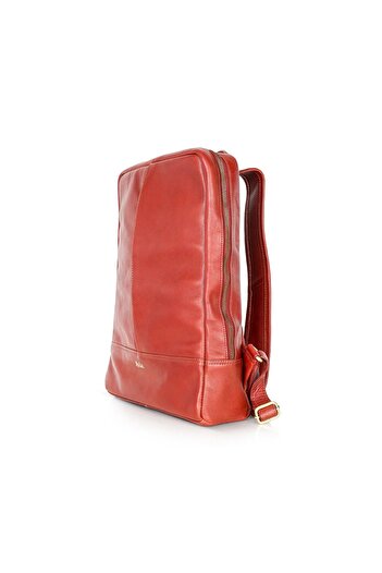 Abuba Alba Burnt Red Leather Mini Backpack - Compact Daypack for Women with Top Zip Closure
