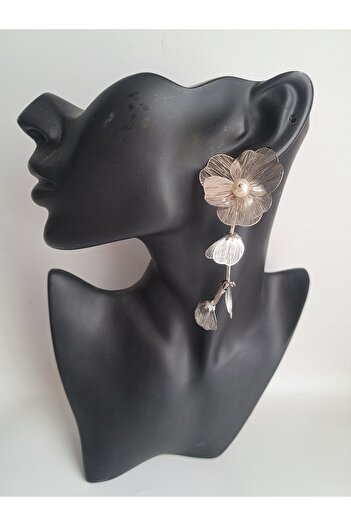 BHR AKSESUAR Silver Pearl Flower Earrings