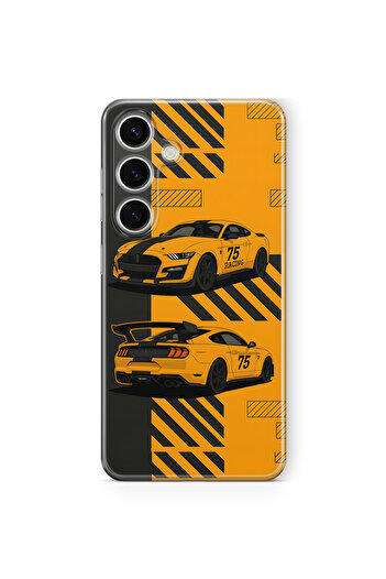 FLAMENKO Samsung Galaxy A25 Yellow Racing Car Pattern Transparent Phone Case