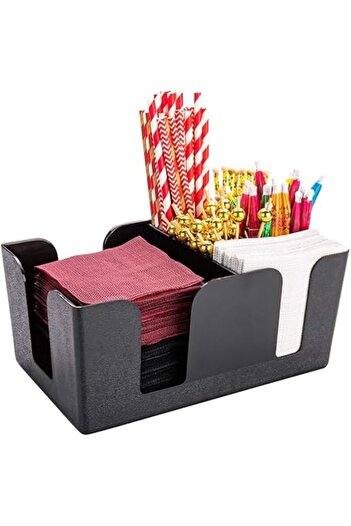 The Bros Plastic Condiment Caddy Napkin Holder 6 Compartments Pebbled 9.5" x 5.75" x 4.25" 1ct Box