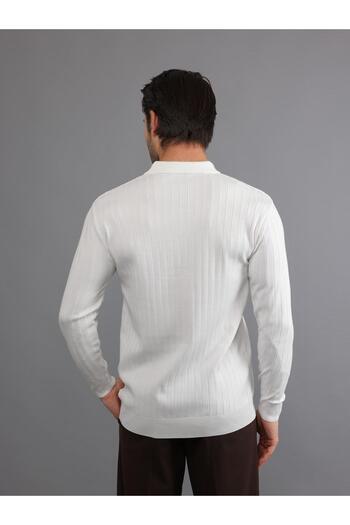 LUPERCUS Tricotaje albe pentru bărbați, cu guler polo, slimfit
