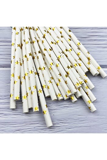 4basix 100 PCS Biodegradable Paper Straws - Stars (White with Golden Stars)