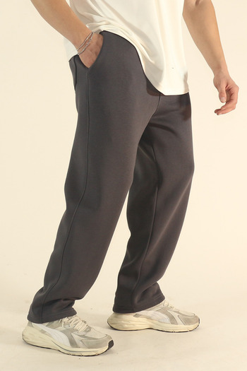 EydaMoon Men's Smoked Baggy Winter Wool Inside Puff Fabric Wide Leg Sweatpants