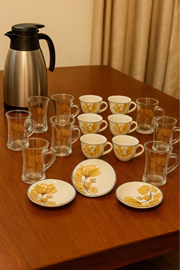 Urbanza Luxury Golden Floral Tea & Coffee Set with Plates – 12 Piece Elegant Serving Collection