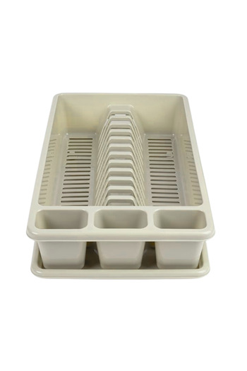 LYOBEST Dish and cutlery drier with tray, rectangular, medium, dimensions 42 x 26 x 9 cm, Brown