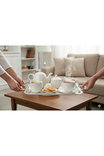 Urbanza White Ceramic Cups with Silver Rim – Elegant Textured Design