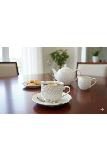 Urbanza Elegant White Ceramic Cups with Silver Trim – Modern Style for Tea or Coffee