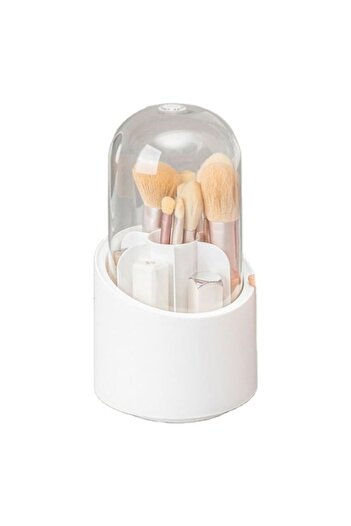 Mooniva Makeup brush holder with dust protection and 360° rotation, modern design, white