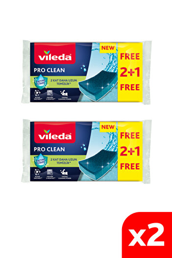 Vileda 2 Pack of 3 Pro Clean Flat Dish Sponges