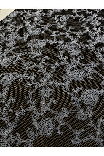METERİAL Black Gray Lace Embroidered Puff Mesh Fabric – 135 cm Width |   A Piped K – Dress Material – Stylish Fabric
