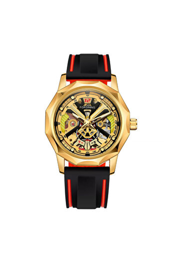 Forsining 8284 Black-Gold Mechanical Men's Watch – Luxury Design, 3ATM