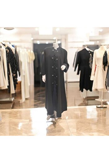 sefamerve Black balloon blazer crepe abaya