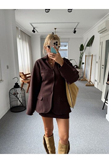 ForOus Reverse Sewing Crepe Fabric Jacket Skirt Set