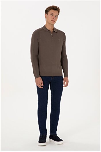 U.S. Polo Assn. U.S. Polo Assn. Polo Collar Zippered Viscose Polyester Blend Sweater