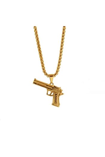 OEM Chain with Pistol Pendant, Unisex, 20 inch, Stainless Steel, 18k Gold Plated