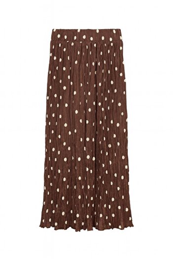 Mixray 4769 Women's Polka Dot Crinkle Satin Skirt Brown