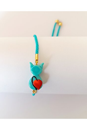 ADAMODART Heart Cat Murano Glass Beaded Bracelet - Love Themed Gift