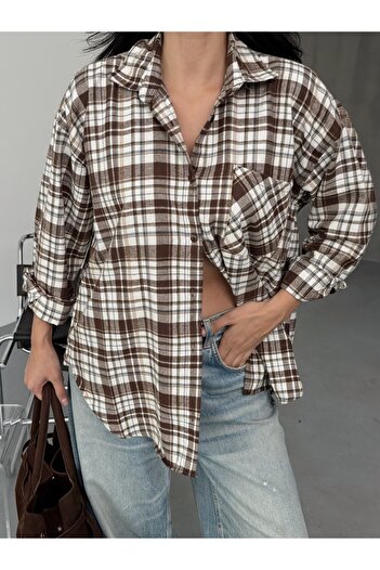 LB Laluna Butik Women's Loose Plaid Cashmere Shirt