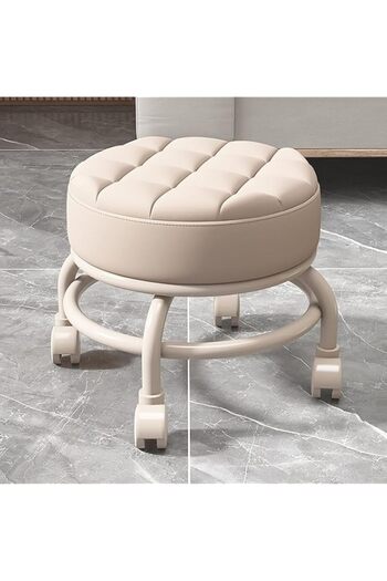 Generic U-HOOME Low Height Rolling Stool With 360 Universal Wheels, Leather Seat, Movable Mini Stool for Ho