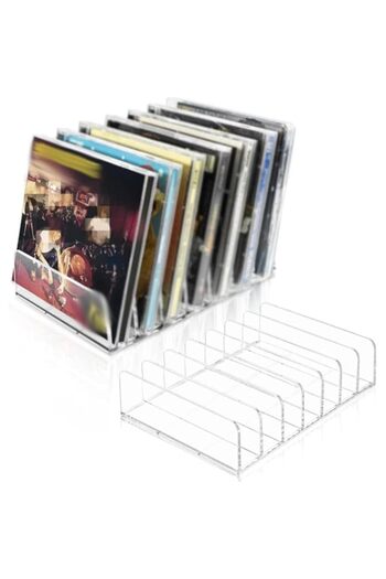 Generic 2Pcs Clear Acrylic CD Holder, CD Display Rack & DVD Storage Box, Vinyl Record Stand, Media Shelf Or