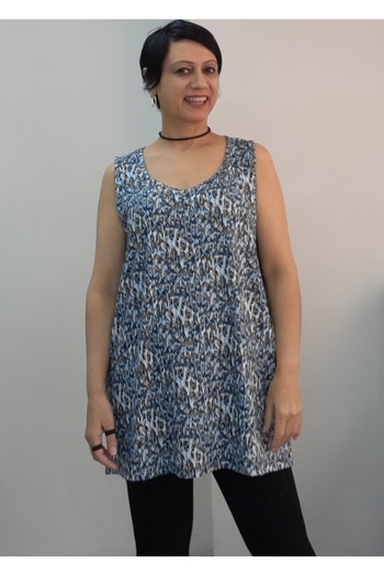 Mertcan Butik Blue Indigo Latte Patterned Thick Strap Combed Viscose T-Shirt