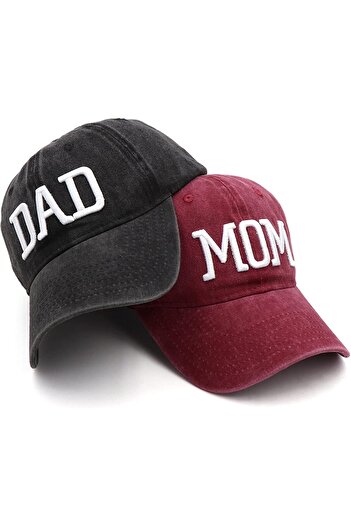 Generic Hiwelove Mom and Dad Embroidered Adjustable Baseball Caps - Couples Gift