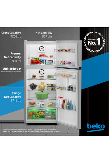 Beko Refrigerator 420L Gross (367L Net) Capacity, Top Mount, Neo Frost, Low Noise, RDNG420S(Silver)