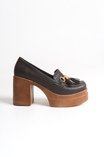 Shoesers Жіночі лофери на платформі з каблуком, бахромою та пряжкою, спеціального дизайну