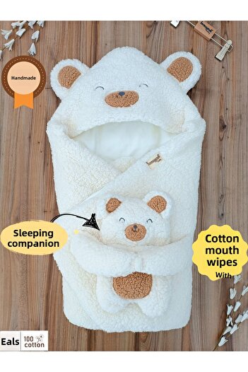 Tomuycuk Baby Girl Boy Blanket Outside Swaddle Cotton Welsoft Plush with Sleeping Friend with Bear Ears Winter