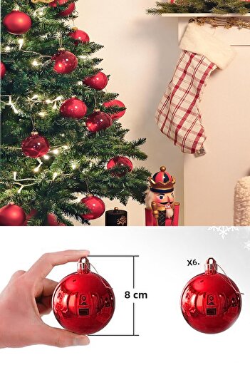 Parti dolabı 6 Pieces 8 Cm Christmas Red Fir Tree Ornament Shiny Large Size Cute Ball Ornament New Year Glass Tree Ball
