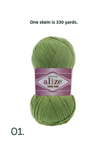 Alize Cotton Gold 5 Pieces Green Color Knitting Yarn for Amigurumi (55% Cotton - 45% Acrylic) Color Code:485