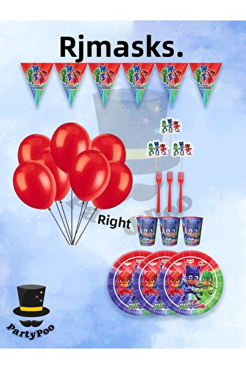 PartyPoo Pijamaskeliler Themed Mini Birthday Set for 8 People |   Party Supplies and Decorations
