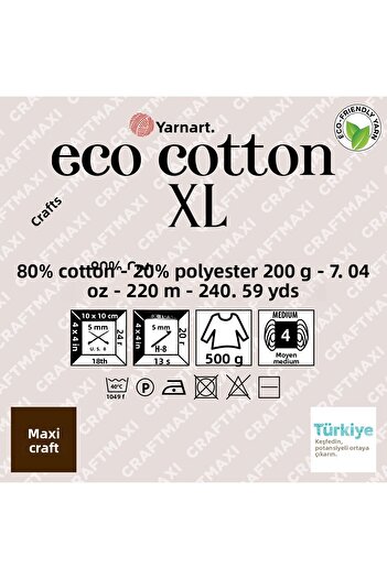 Yarnart Eco Cotton Xl - Πλεκτό Χέρι Νήματα Γκρι-763