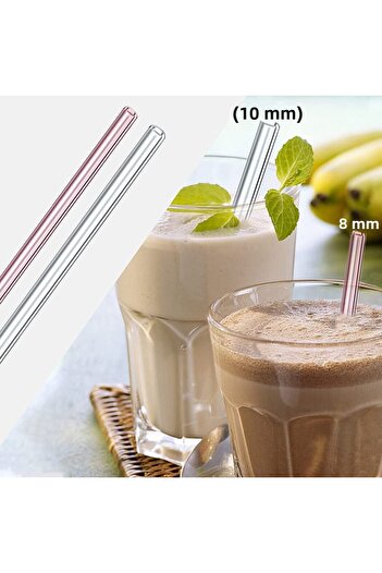 Axe Tools 4 Pieces Flat Glass Straws with Food and Convenient Cleaning Brush as a Gift