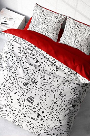 PerlaSera Design personalizat 3D - Set cuvertură de pilota dublă, satin de bumbac țesut dens Catsy