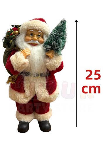 Huzur Party Store 25cm Santa Claus Figure Christmas Tree Decoration with Pine Tree and Sack Detail New Year Tree Decoration Gift Ornament