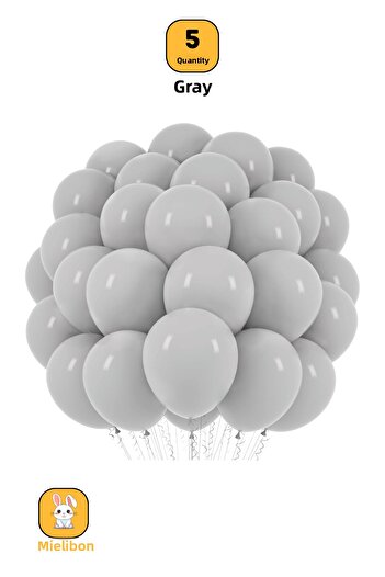 Mielibon 5 Pcs Gray Balloons - 12 Inch Pastel Colors