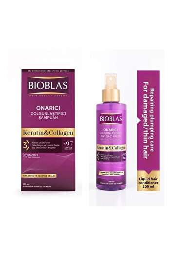 Bioblas Collagen Keratin Shampoo and Liquid Conditioner - 360Ml+115Ml X 3 Pieces