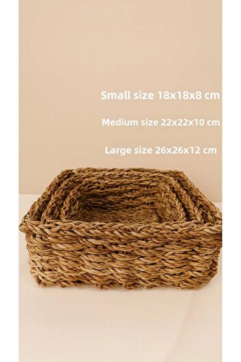 LEONEV 3-Piece Straw Organizer Basket Square