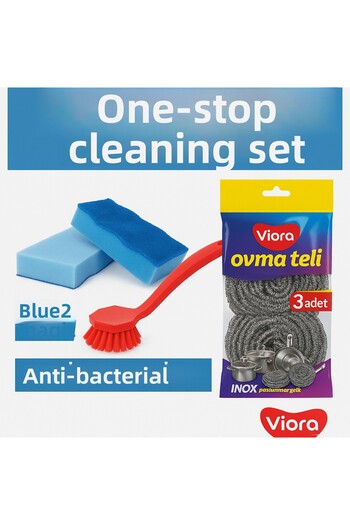 viora Cleaning Set Sponge Scrubbing Wire Brush