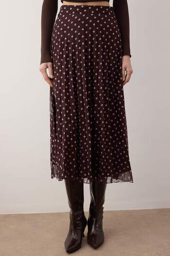 Trendyol Collection Μίντι φούστα σιφόν με επένδυση καφέ πουά TWOAW26ET00142