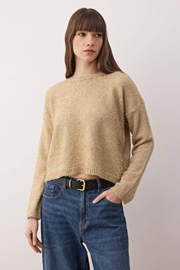 Trendyol Collection Mink Crop Glitter Yarn Knitwear Sweater Twoaw26Kz00270