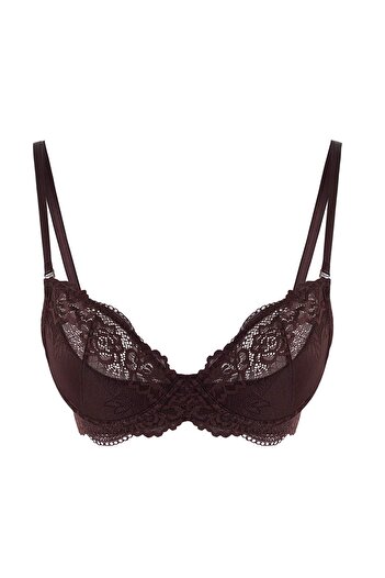 Trendyol Collection Dark Brown Single Lace Underwire Openwork Fixed Cup T-Shirt Bra Bra Thmss24Su00030