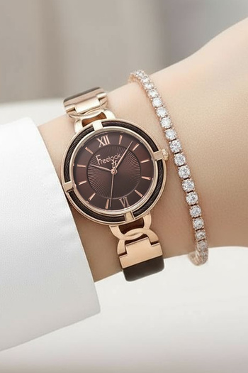 Daniel Klein Freelook Brown Leather Strap Women's Wristwatch